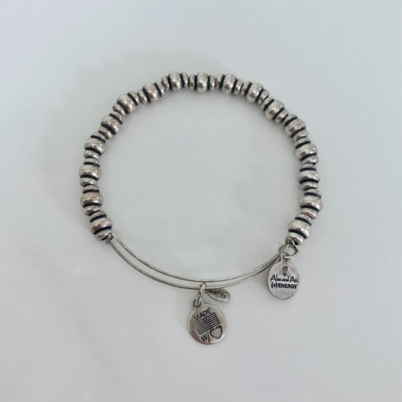 Alex and Ani Silver Beaded Charm Bangle - Picture 2 of 2